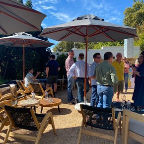 Guests at the Serious about Sauvignon Masterclass at Buitenverwachting's new outdoor tasting area.